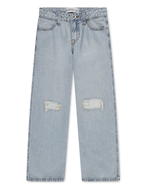 Jeans straight lavado destruido para niña 1