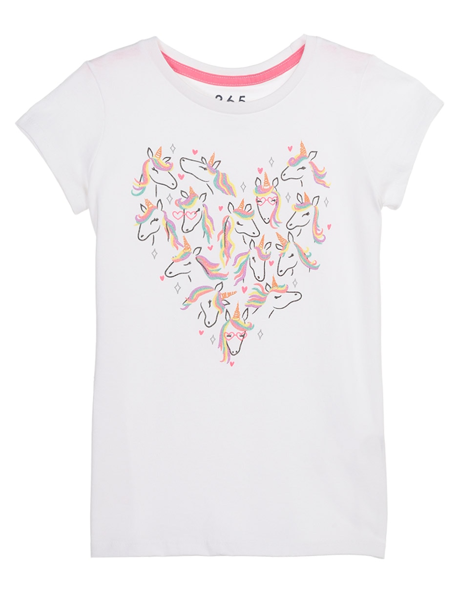 Playera estampado unicornios manga corta para niña