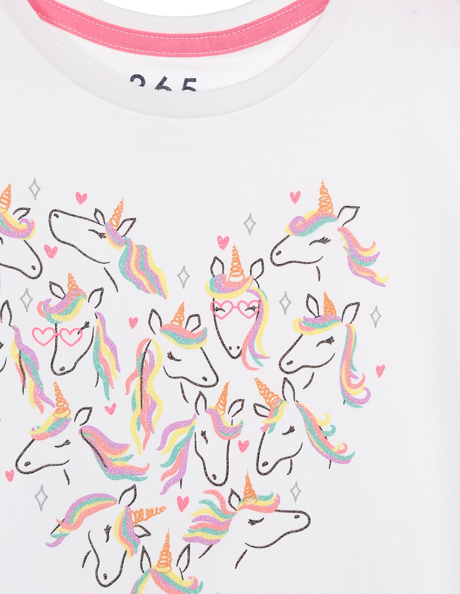 Playera estampado unicornios manga corta para niña 3