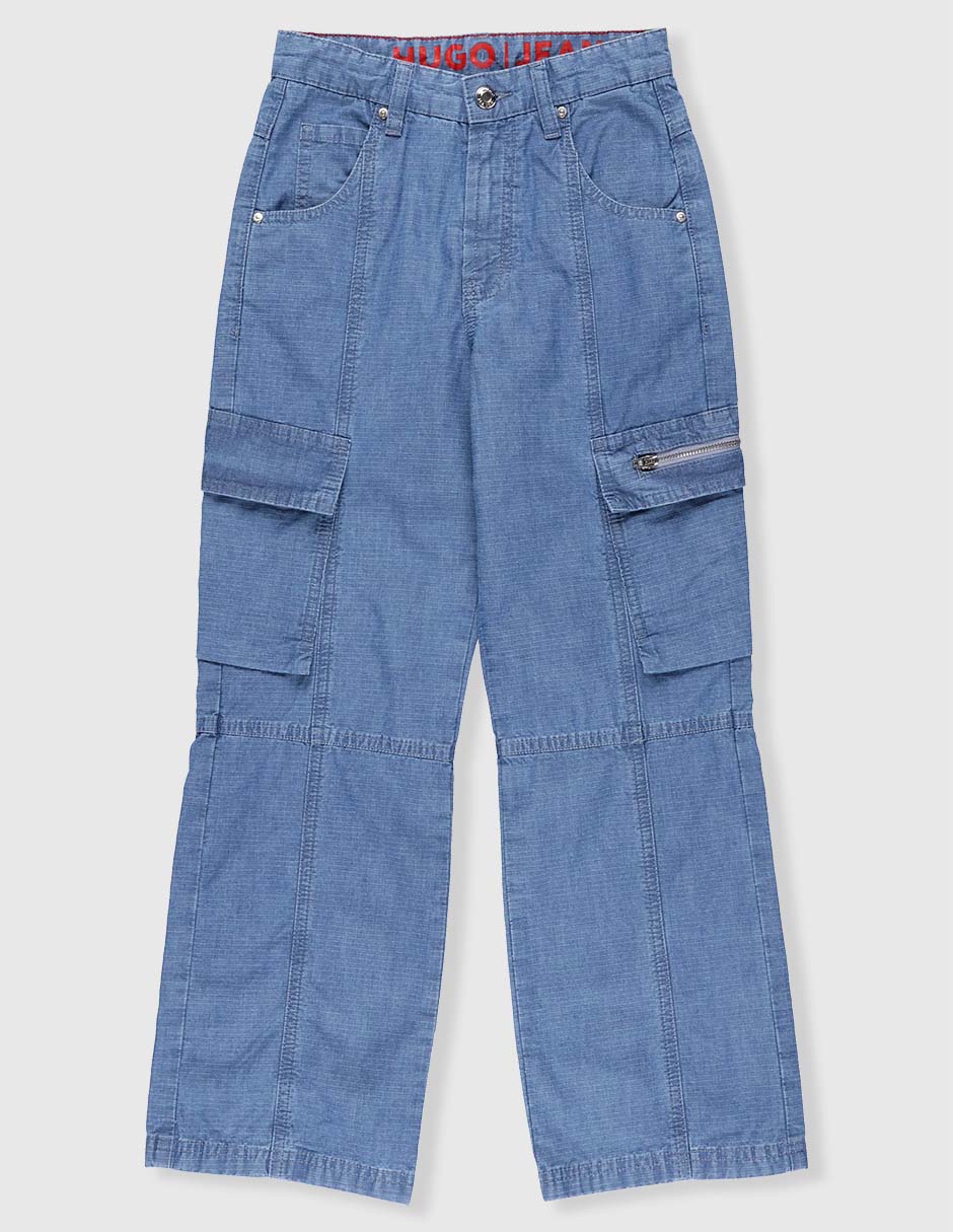 Jeans cargo straight lavado medio para niña Jeans cargo straight lavado medio para niña