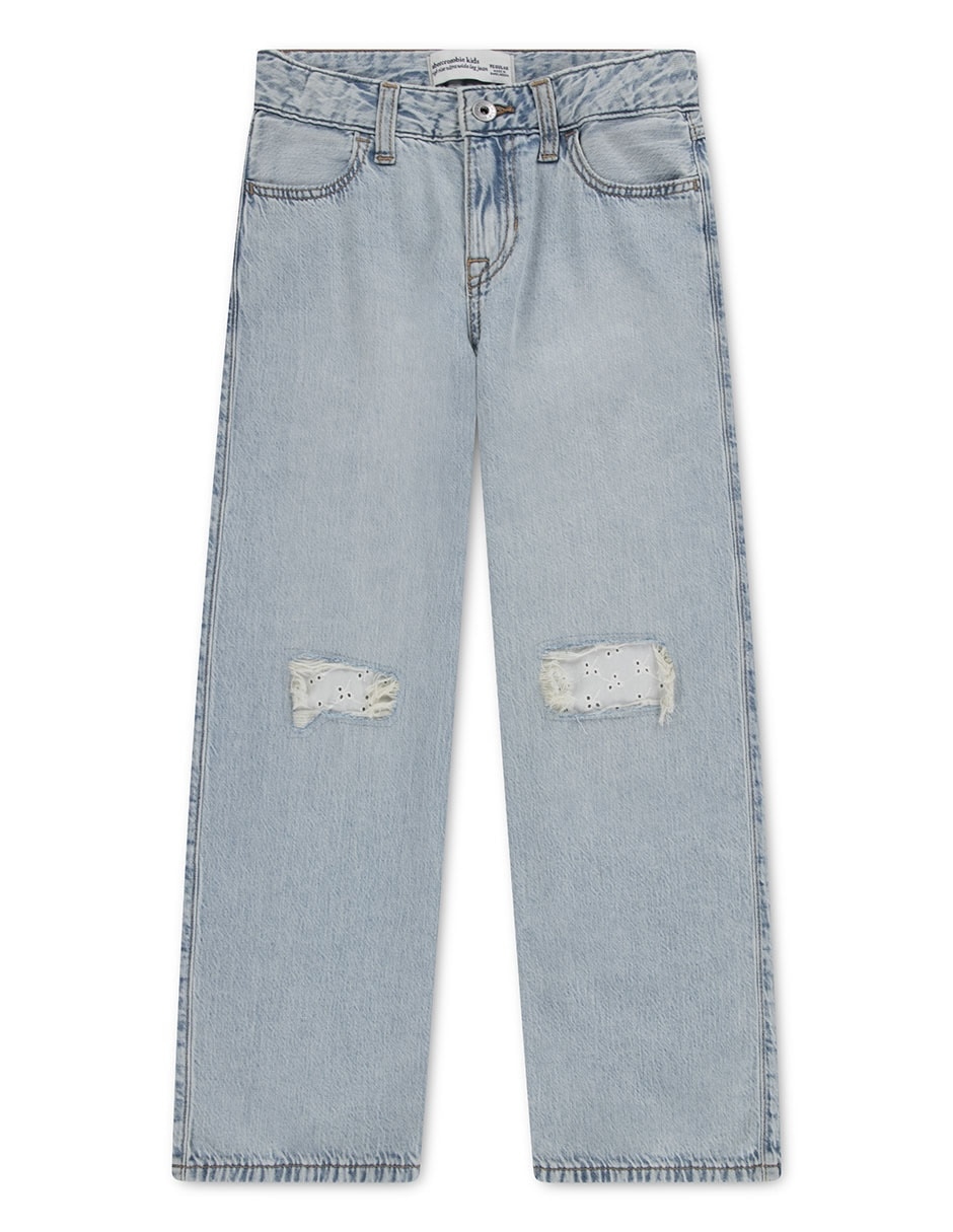 Jeans straight lavado destruido para niña