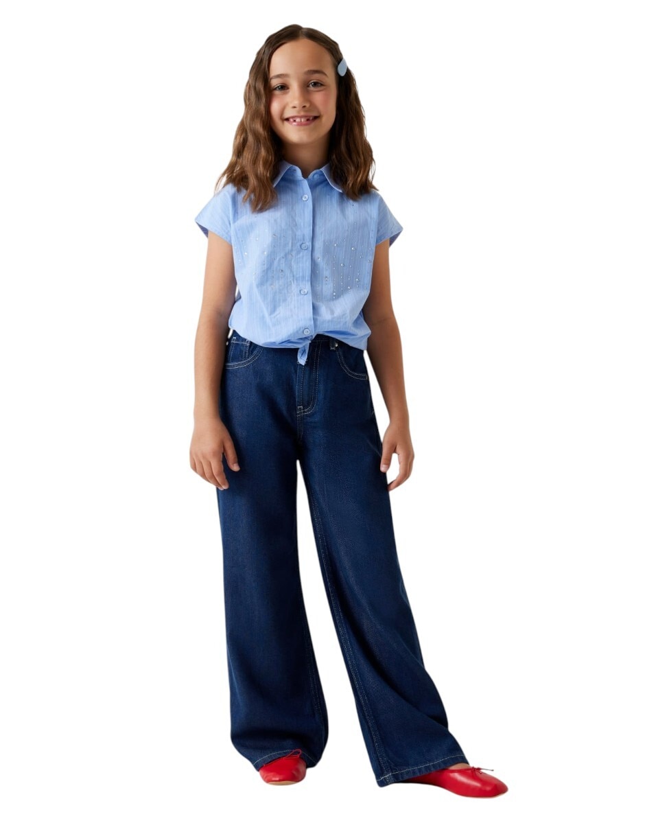 Jeans amplio lavado obscuro para niña 3