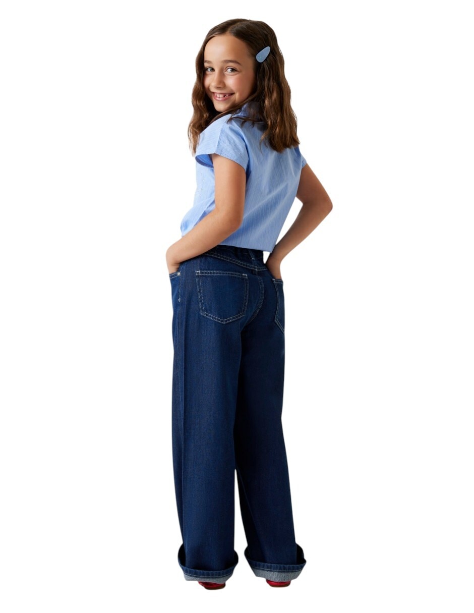 Jeans amplio lavado obscuro para niña 4
